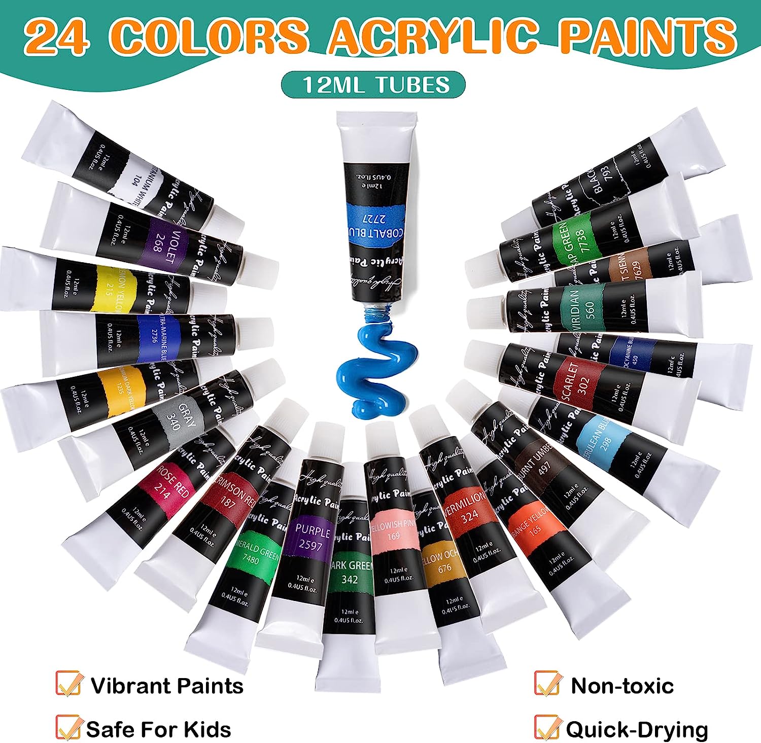 Acrylic Paint Set for Kids, Art Painting Supplies Kit with 12 Paints, 5 Canvas Panels, 8 Brushes, Table Easel, Etc, Premium Paint Set for Students, Artists and Beginner. - Image 3